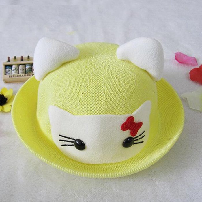 KAKA(TM) Girls Boys Cute Cat Shape Summer Hat Sun Protected Knit Cap For 2-7 Years Old Kids Pink N9