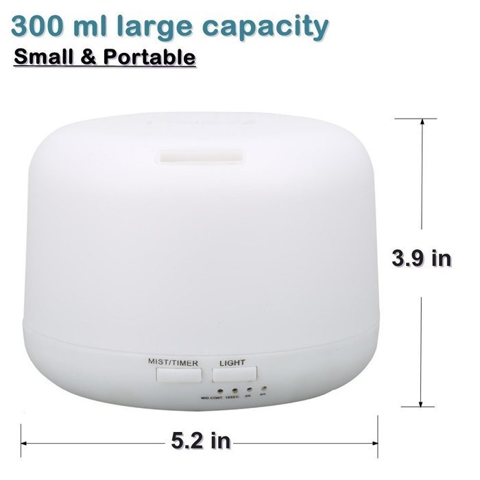 LXS 300ml Aromatherapy Essential Oil Diffuser Ultrasonic Air Humidifier with 4 Timer Settings 7 LED Color Changing... N3