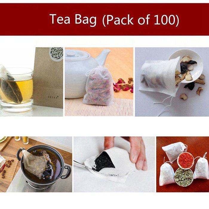 Disposable Tea Strainer, AOTOSOLO Drawstring Seal Filter, Empty Paper Tea Bags Cloth (White, L Size, Set of 100)