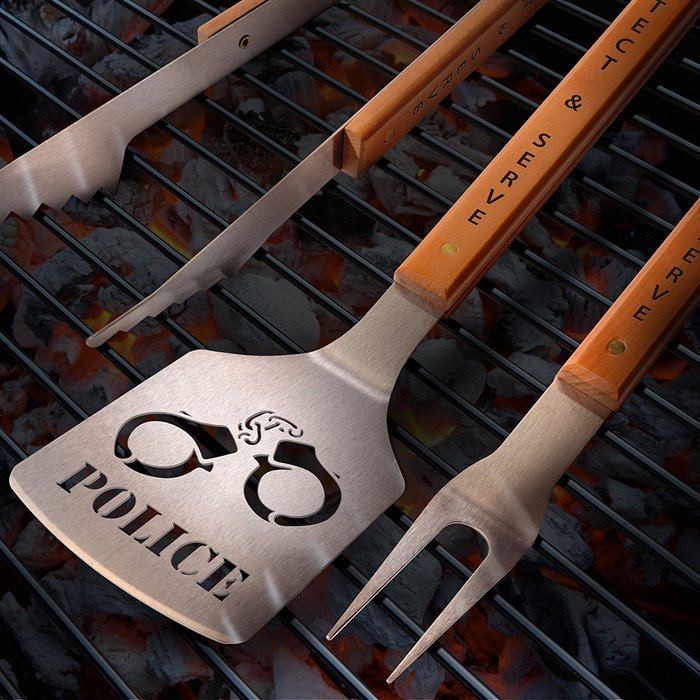 SPORTULA PRODUCTS 7017730 Sportula 3Piece Stainless Steel BBQ Set, Police N2