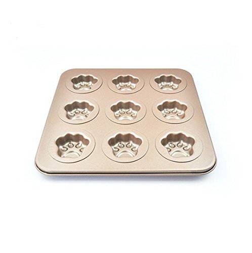 Astra shop Premium 9 Cup Champagne Cat Paw Prints Cake Pan Cute Baking Pan Non Stick Cake Mold Muffin Pan,11 x...