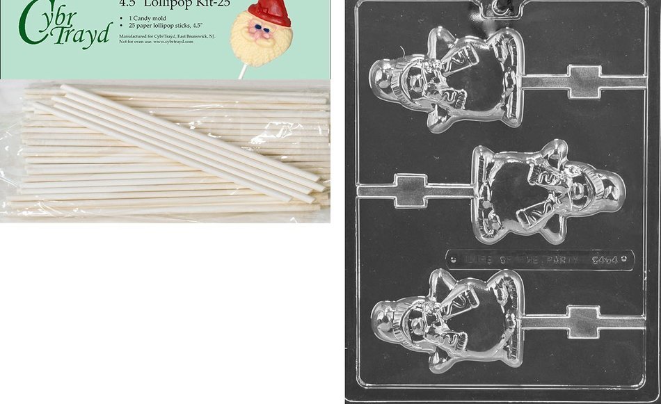 Cybrtrayd 00045St25-C464 Festive Penguin Lolly Christmas Chocolate/Candy Mold with 25 4.5-Inch Lollipop Sticks