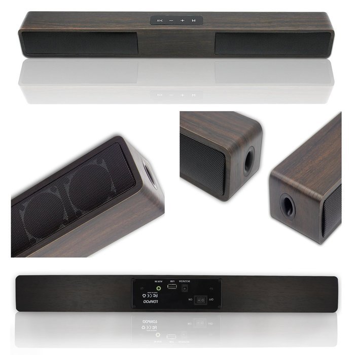 Wooden Mini TV Soundbar, LONPOO 800B 20W Bluetooth Sound bar Subwoofer with Touch Pannel USB AUX(Black) N2