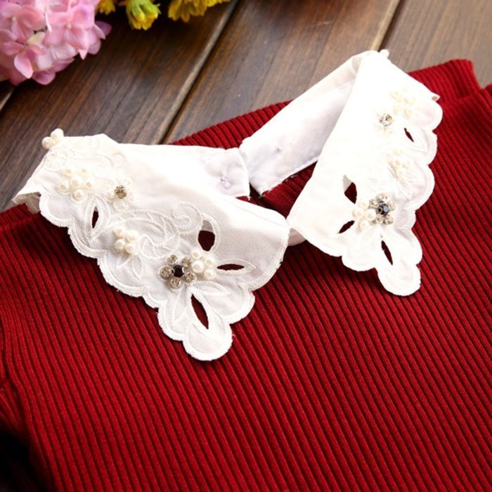 Spritech(TM) Fashion Women Thicken Basic Warm Crystal Pearl Doll Collar Long Puff Sleeve Slim Fit Velvet Sweater... N25