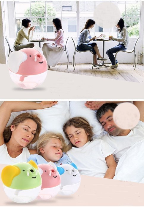 Happy-top 230Ml Lucky Elephant Shape Portable Mini Humidifier Night Lamp USB powered Air Humidifier (Pink) N7