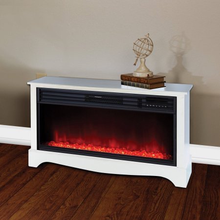 White Cabinet 20" Tall Heater Fireplace with Color Change LED Affect