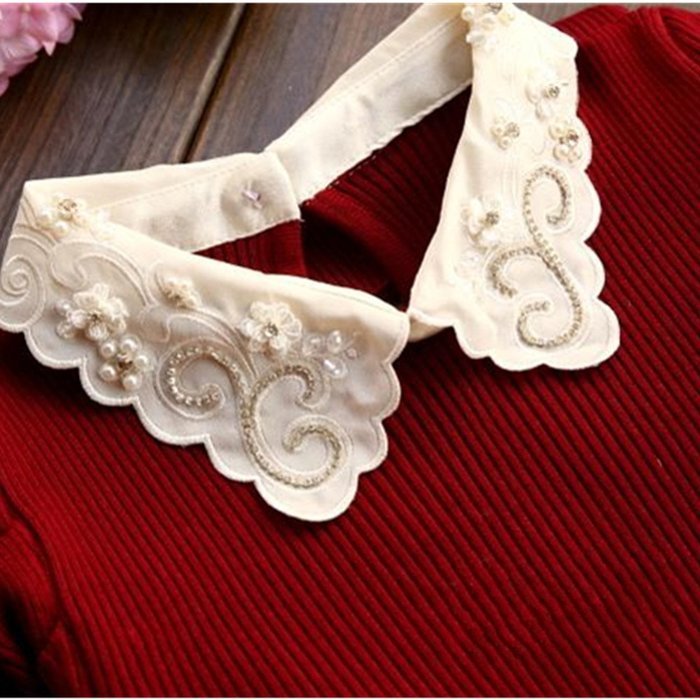 Spritech(TM) Fashion Women Thicken Basic Warm Crystal Pearl Doll Collar Long Puff Sleeve Slim Fit Velvet Sweater... N33