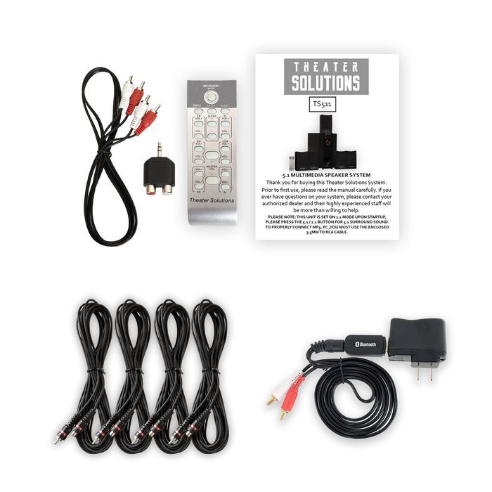 Theater Solutions TS511 Home Theater 5.1 Powered Speaker System with Bluetooth and 4 Extension Cables