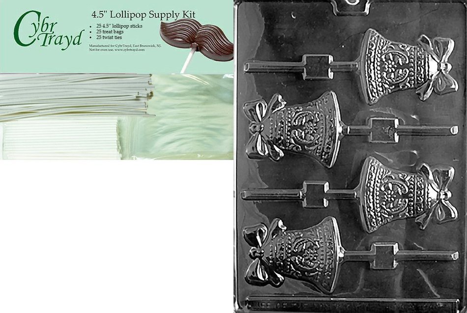 Cybrtrayd W008 Bell Lolly Chocolate Candy Mold with Exclusive Cybrtrayd Copyrighted Chocolate Molding Instructions