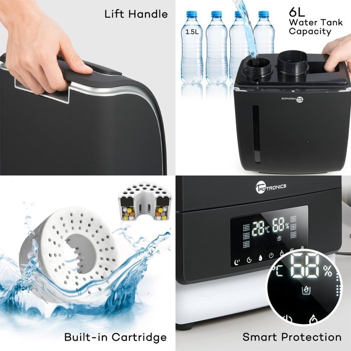 Warm & Cool Mist Humidifier with LED Display, TaoTronics Ultrasonic Air Humidifers with 6L, Touch Sensitive LED... N5