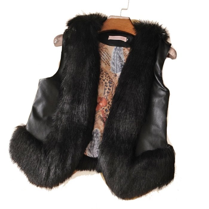 Spritech(TM) Women's Girls Fashion Winter Short Faux Fur Wool Vest PU Leather Jacket N5