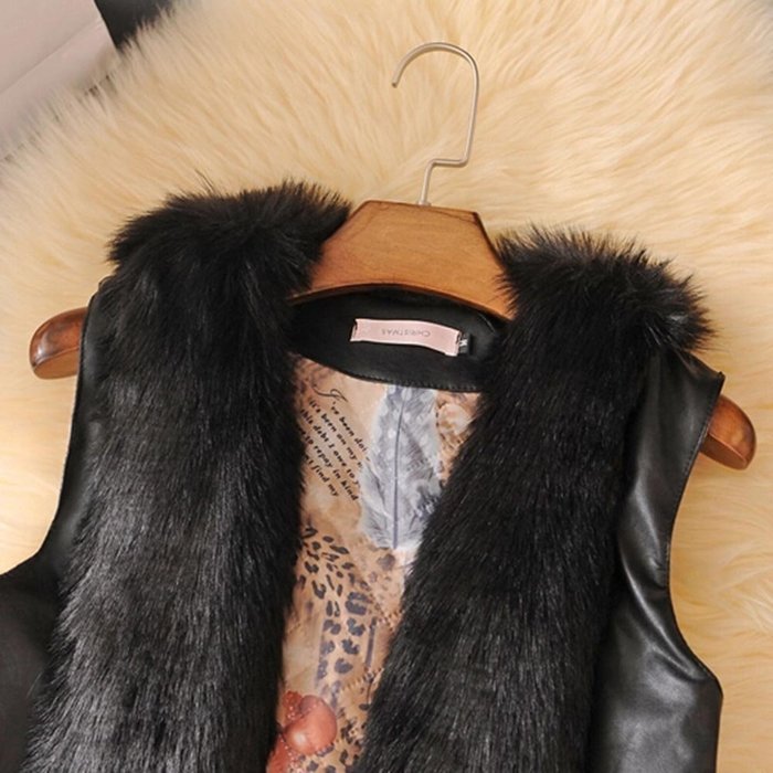 Spritech(TM) Women's Girls Fashion Winter Short Faux Fur Wool Vest PU Leather Jacket N6