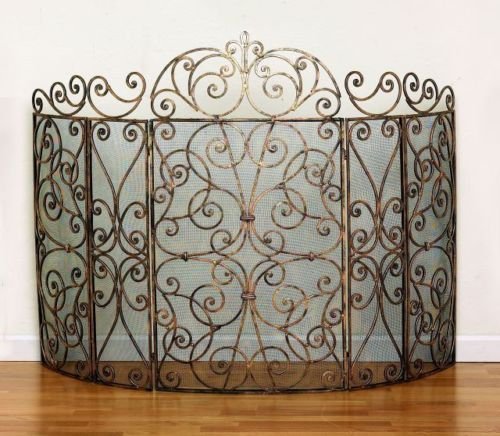 FIREPLACE SCREENS - "SOMERSET MANOR" FIREPLACE SCREEN - ANTIQUE GOLD FINISH
