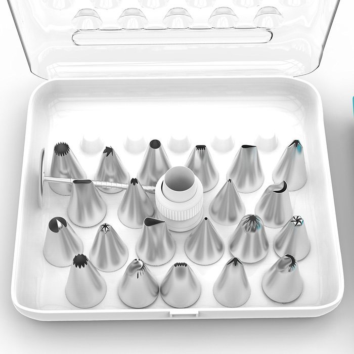 25-Piece Cake Decorating Kit Includes Reusable 15in Silicone Pastry Bag with Coupler and 21 Stainless Steel Icing...