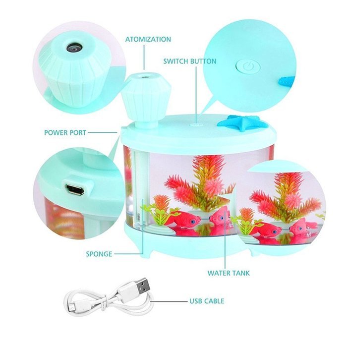 460ml Mini Ultrasonic Fish Tank Air Humidifier with USB Powered LED Night Light for Home Room Bedroom Office (... N9