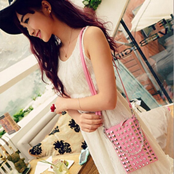 Spritech(TM) Special Pyramid Studs Design Mini Cellphone Pouch Luxury PU Leather Crossbody Single Shoulder Bag... N9