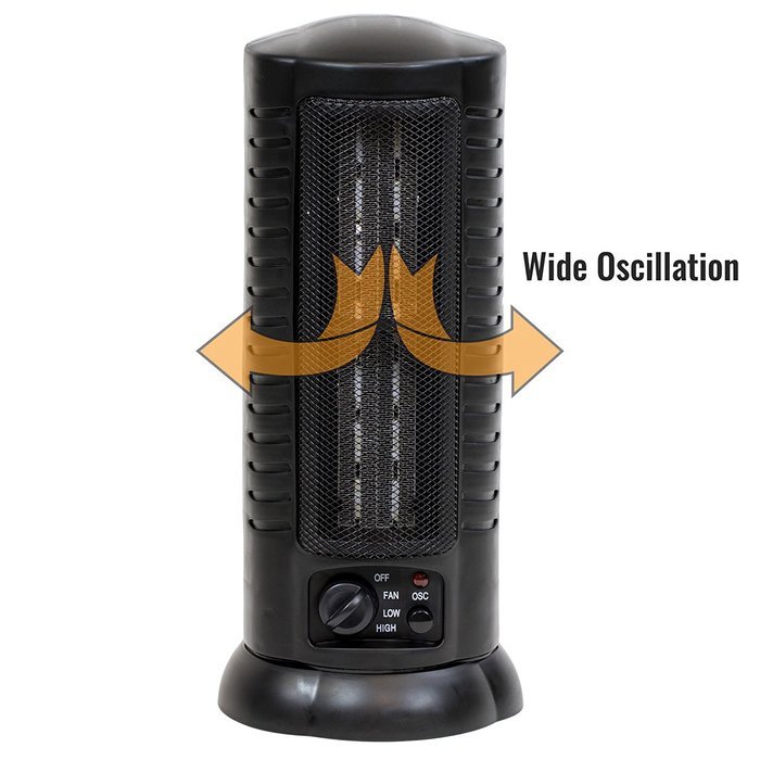 Fan Forced Oscillating Ceramic Space Heater Tower Home Office 1500 Watts, Black