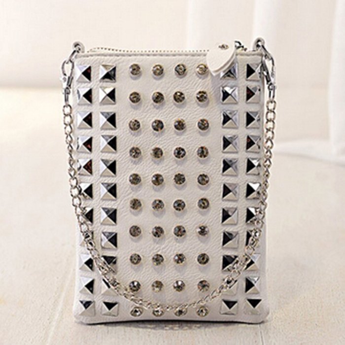 Spritech(TM) Special Pyramid Studs Design Mini Cellphone Pouch Luxury PU Leather Crossbody Single Shoulder Bag... N10