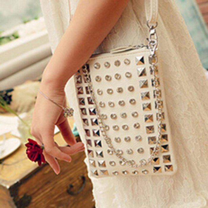 Spritech(TM) Special Pyramid Studs Design Mini Cellphone Pouch Luxury PU Leather Crossbody Single Shoulder Bag... N11