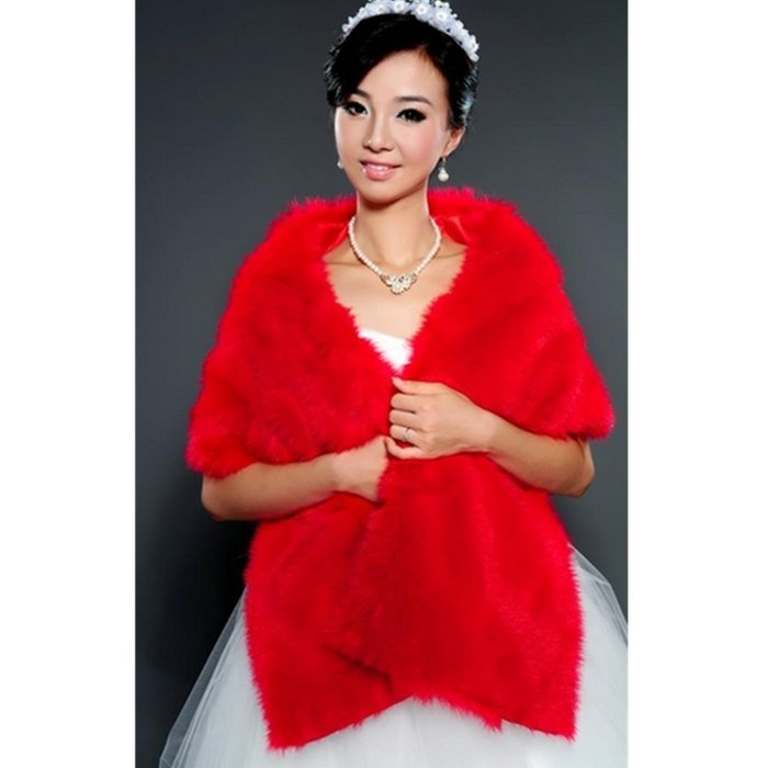 KAKA(TM) Gorgeous Winter Bridal Wedding Dress Wrap Artificial Plush Shawl-Red N31