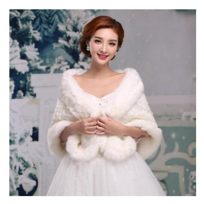 KAKA(TM) Gorgeous Winter Bridal Wedding Dress Wrap Artificial Plush Shawl-Red N35