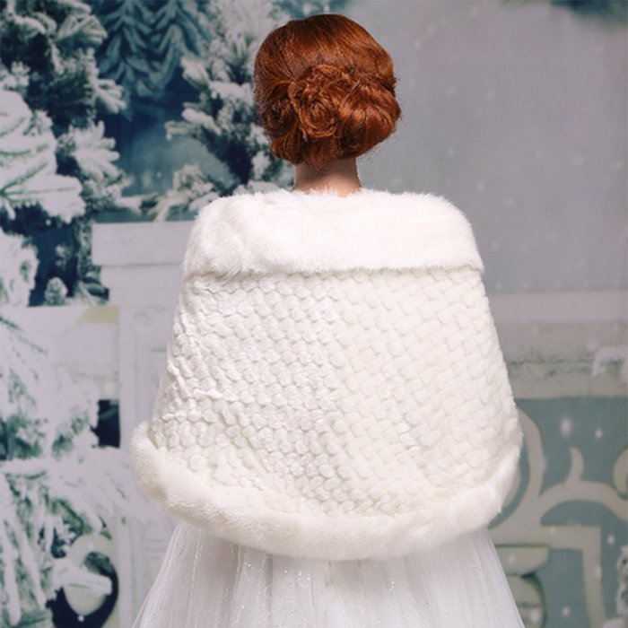 KAKA(TM) Gorgeous Winter Bridal Wedding Dress Wrap Artificial Plush Shawl-Red N36