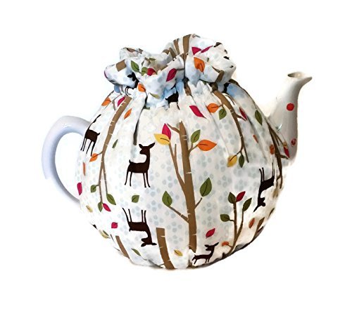 Teapot Cozy with Brown Deer and Trees on white for a 5-8 cup teapot #329