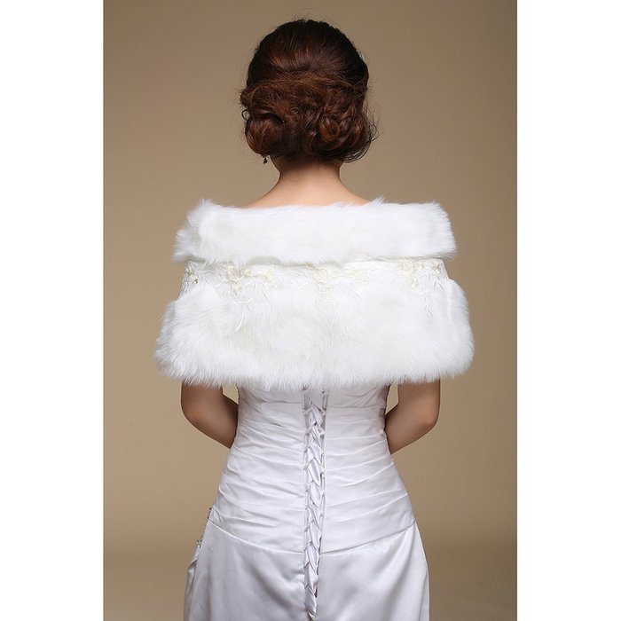 KAKA(TM) Gorgeous Winter Bridal Wedding Dress Wrap Artificial Plush Shawl-Red N38