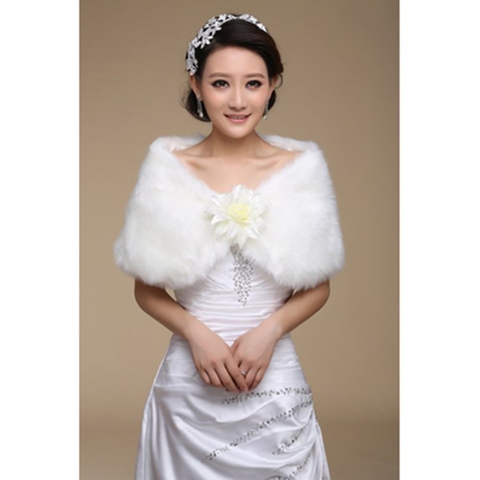 KAKA(TM) Gorgeous Winter Bridal Wedding Dress Wrap Artificial Plush Shawl-Red N41