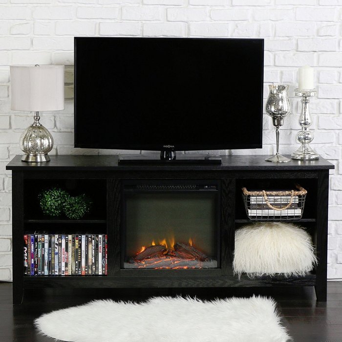 58" Espresso Wood TV Stand with Fireplace Insert W58FP18ES New N3