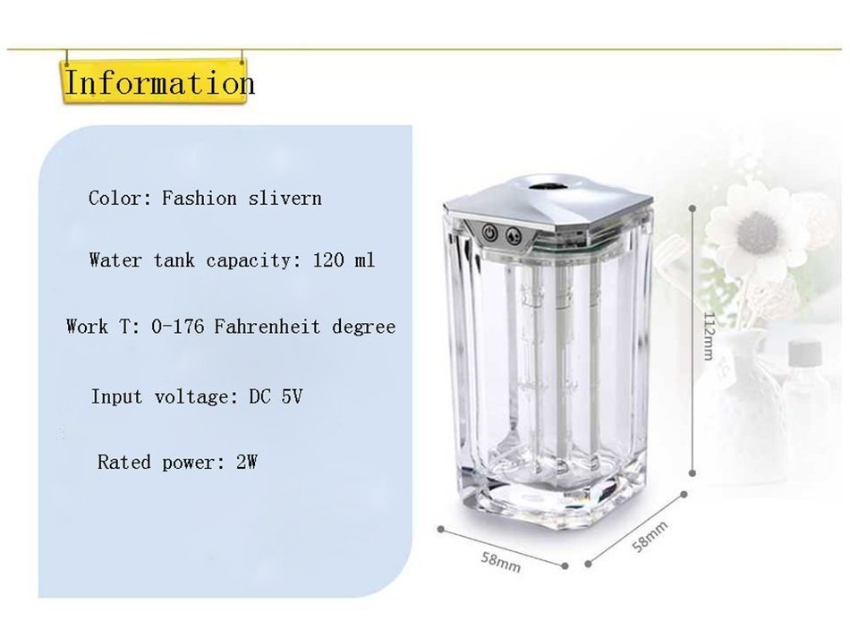 Jhua 120ml Mini USB Crystal 7 Color LED Lights Humidifier Air Diffuser Ultrasonic Cool Mist Portable Aroma Humidifier... N6