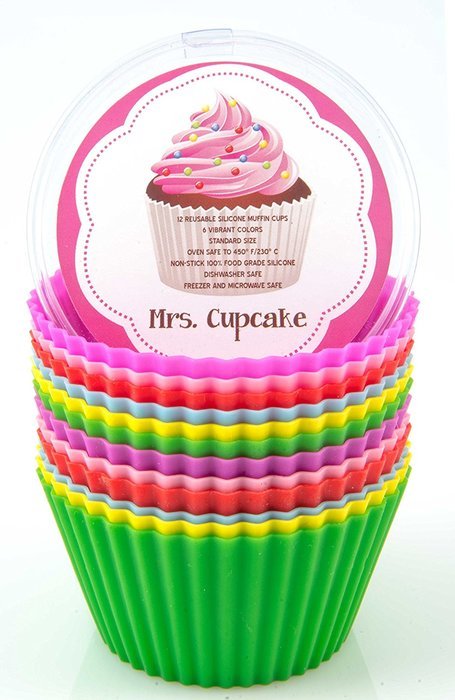 Silicone Baking Cups / Cupcake Liners - 12 Vibrant Muffin Molds in Storage Container - by Mrs. Cupcake