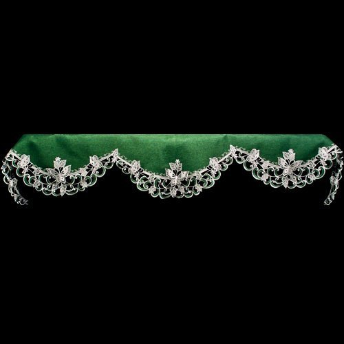 19" X 90" Wide Fireplace Mantel Scarf with White Butterflies on Green Linen N3