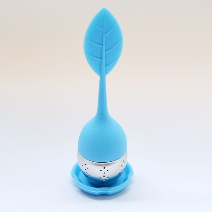 Silicone Tea Infuser Leaf Strainer Handle with with Drip Tray - Best for Loose Leaf or Herbal Tea (1, Blue)