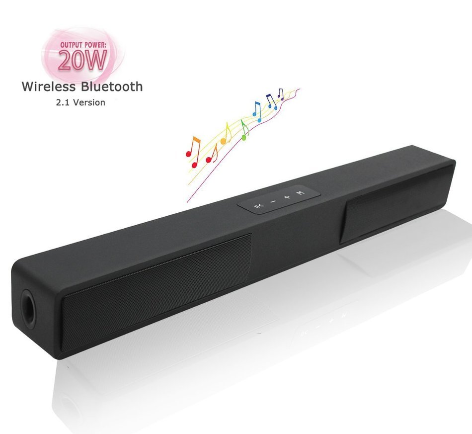 Wooden Mini TV Soundbar, LONPOO 800B 20W Bluetooth Sound bar Subwoofer with Touch Pannel USB AUX(Black) N3