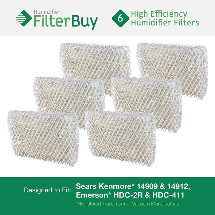 Emerson HDC-2R & HDC-411, Sears Kenmore 14909 & 14912 Humidifier Wick Filter. Designed by FilterBuy. Pack of 6...