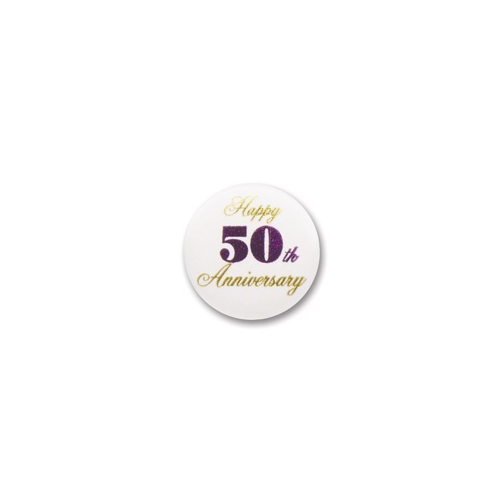 Beistle 6 Happy 50th Anniversary Satin Button, Multicolored