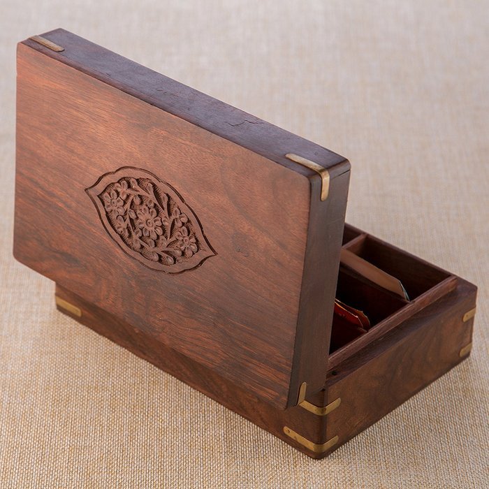 Rusticity Wood Tea Bag / Spice Storage Box with Lid and 9 pockets | Handmade | (9x6 in) N4
