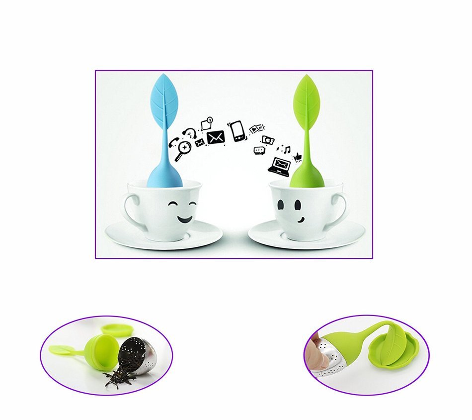 NELPLA Set of 4 Color Silicone Handle Stainless Steel Strainer,Included Drip Tray - Loose Tea Steeper- Best for...
