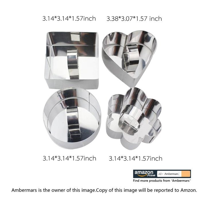 Ambermars 4pcs Mousse Cake Pastry Ring Stainless Steel Cutters Mousse Mold - Heart,Flower,Circle,Square Shaped...