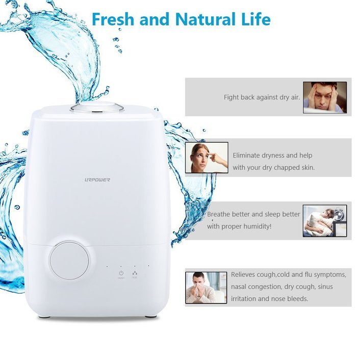 URPOWER Ultrasonic Cool Mist Humidifier, Advanced Whisper-quiet Operation Humidifier Waterless Auto Shut-off Air... N6