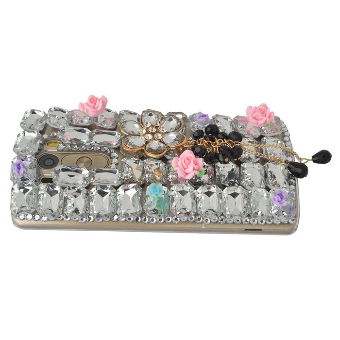 Spritech(TM) Bling Phone Case For LG K7/LG Tribute 5,3D Handmade Silver Crystal Flower Pendant Accessary Design... N10