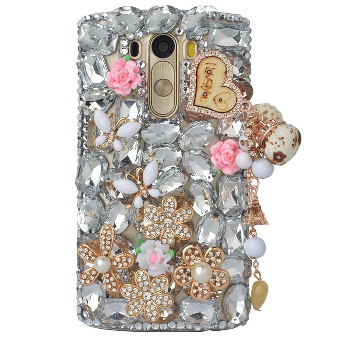 Spritech(TM) Bling Phone Case For LG K7/LG Tribute 5,3D Handmade Silver Crystal Flower Pendant Accessary Design... N14