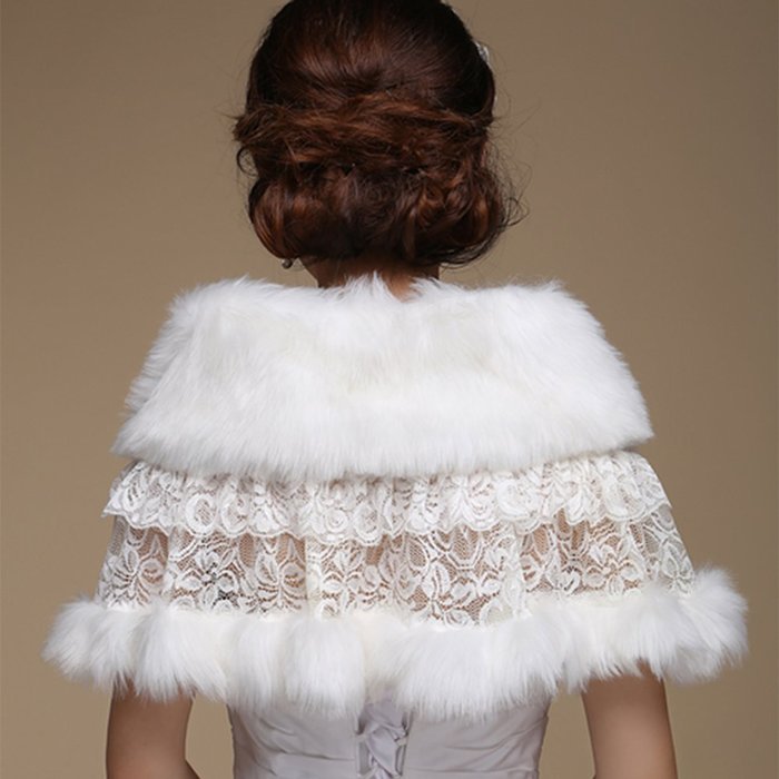 KAKA(TM) Gorgeous Winter Bridal Wedding Dress Wrap Artificial Plush Shawl-White N16
