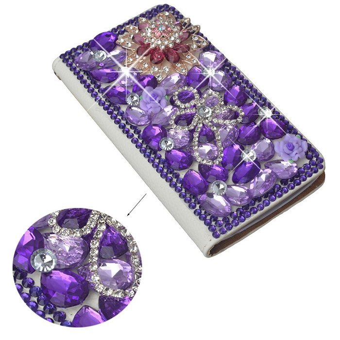 Spritech(TM) PU Leather Bling Phone Case for Samsung Galaxy Grand Prime G530 2015 Edition,Handmade Purple Crystal... N40