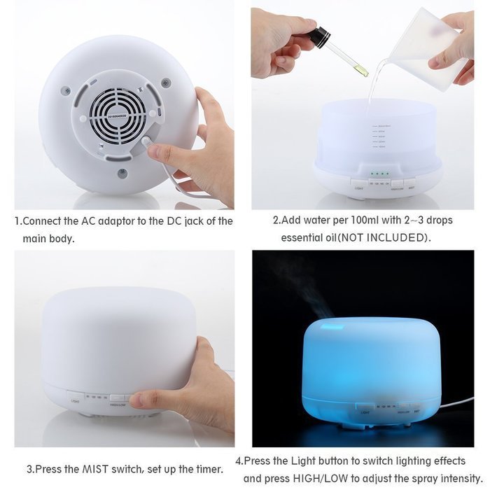 500ml Essential Oil Diffuser by Lumanux - Cool Mist Ultrasonic Air Humidifier with 10 Hours Continuous Mist, 4... N5