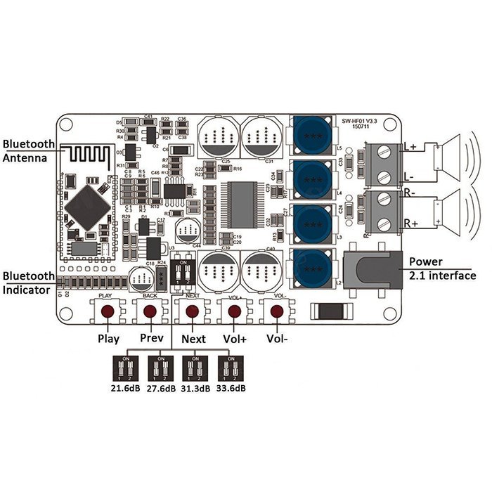 50W + 50W TDA7492P 2x50 Watt Dual Channel Amplifier Wireless Digital Bluetooth 4.0 Audio Receiver Amplifier Board N3
