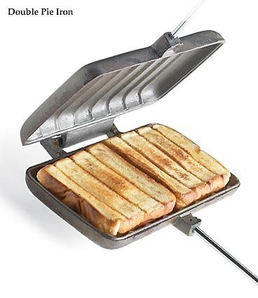 Heavy Cast Iron Fireside Double Pie Iron with Stay-Cool Wooden Handles