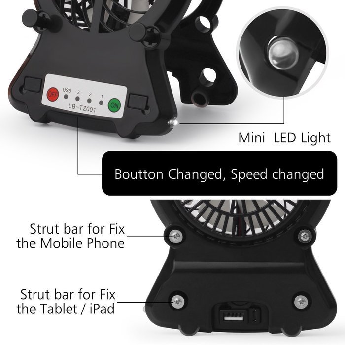 Zuoao Personal Fan Portable Mini usb Desk Rechargeable Fan with Phone Stand & Tablet Holder, 3-Speed, for Home... N10