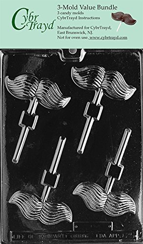 CybrTrayd D025-3BUNDLE Mustache Lolly Chocolate Candy Mold with Exclusive Copyrighted Chocolate Molding Instructions